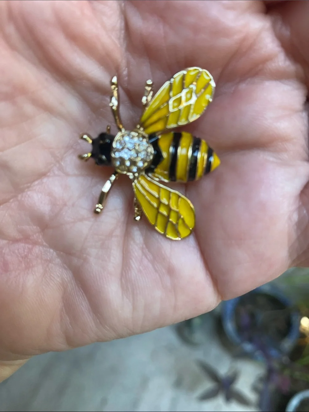 Yellow Black Bee Brooch with Rhinestone Accent